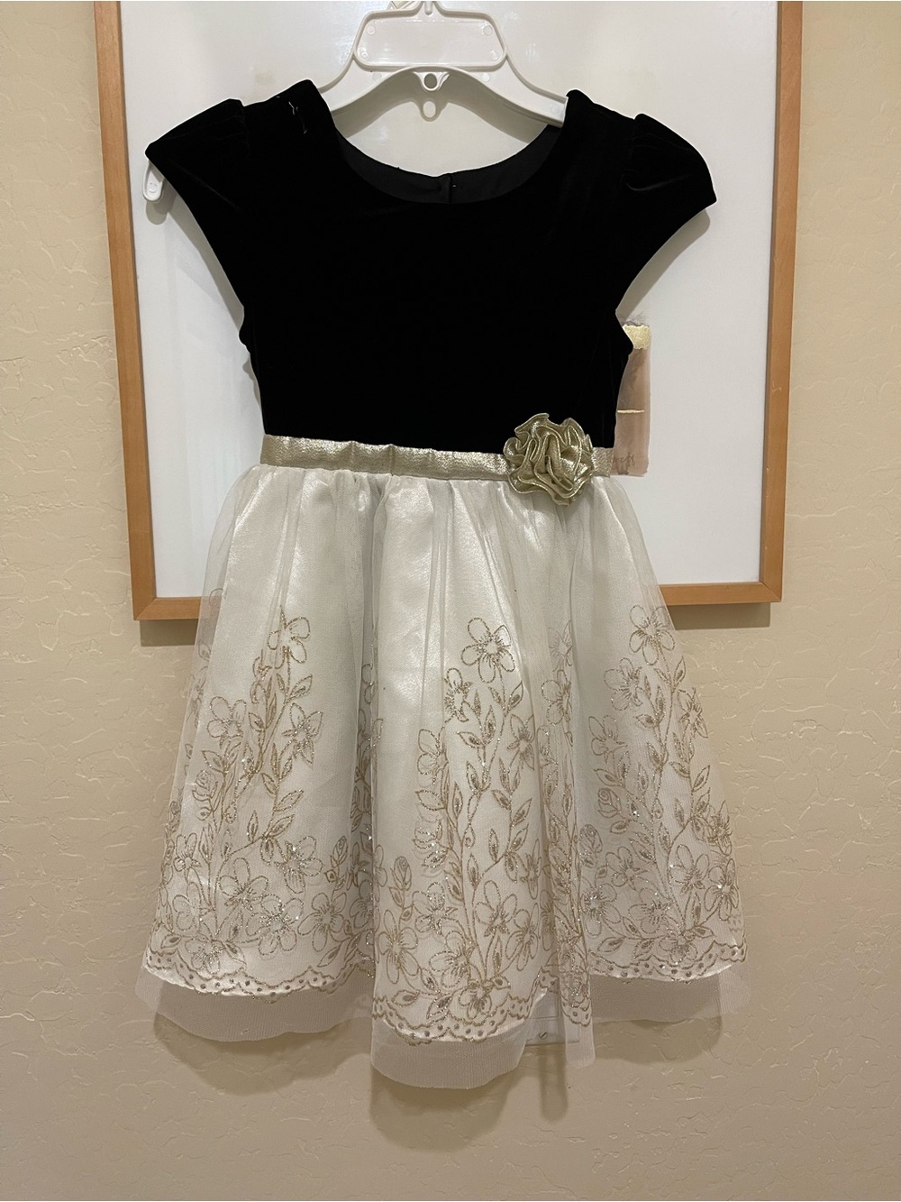 Jona Michelle Black Velvet and Cream Gold-Embroidered Party Dress - Picture 1 of 13